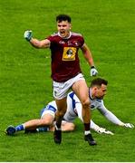 4 July 2021; David Lynch of Westmeath celebrates after scoring his side's second goal during the Leinster GAA Football Senior Championship Quarter-Final match between Laois and Westmeath at Bord Na Mona O'Connor Park in Tullamore, Offaly. Photo by Eóin Noonan/Sportsfile