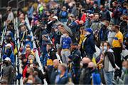4 July 2021; Supporters of both teams stand for the playing of the national anthem, Amhrán na bhFiann, before the Munster GAA Hurling Senior Championship Semi-Final match between Tipperary and Clare at LIT Gaelic Grounds in Limerick. Photo by Stephen McCarthy/Sportsfile