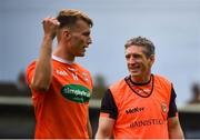 4 July 2021; Armagh manager Kieran McGeeney with Rian O'Neill after the Ulster GAA Football Senior Championship Quarter-Final match between Armagh and Antrim at the Athletic Grounds in Armagh. Photo by David Fitzgerald/Sportsfile