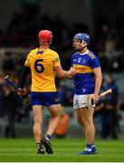4 July 2021; John Conlon of Clare and Jason Forde of Tipperary fist bump after the Munster GAA Hurling Senior Championship Semi-Final match between Tipperary and Clare at LIT Gaelic Grounds in Limerick. Photo by Ray McManus/Sportsfile