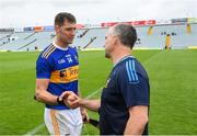 4 July 2021; Tipperary captain Seamus Callanan and Tipperary manager Liam Sheedy following the Munster GAA Hurling Senior Championship Semi-Final match between Tipperary and Clare at LIT Gaelic Grounds in Limerick. Photo by Stephen McCarthy/Sportsfile