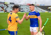 4 July 2021; Padraic Maher of Tipperary and Paul Flanagan of Clare following the Munster GAA Hurling Senior Championship Semi-Final match between Tipperary and Clare at LIT Gaelic Grounds in Limerick. Photo by Stephen McCarthy/Sportsfile
