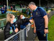 4 July 2021; Tipperary manager Liam Sheedy is congratulated by his daughters Aisling, left, and Gemma following the Munster GAA Hurling Senior Championship Semi-Final match between Tipperary and Clare at LIT Gaelic Grounds in Limerick. Photo by Stephen McCarthy/Sportsfile