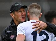 4 July 2021; Kildare manager Jack O'Connor celebrates with Neil Flynn after their side's victory in the Leinster GAA Football Senior Championship Quarter-Final match between Kildare and Offaly at MW Hire O'Moore Park in Portlaoise, Laois. Photo by Piaras Ó Mídheach/Sportsfile