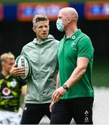 3 July 2021; Ireland defence coach Simon Easterby speaks with forwards coach Paul O'Connell during the International Rugby Friendly match between Ireland and Japan at the Aviva Stadium in Dublin. Photo by Harry Murphy/Sportsfile