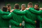 3 July 2021; Peter O’Mahony of Ireland, defence coach Simon Easterby and head coach Andy Farrell in a huddle before the International Rugby Friendly match between Ireland and Japan at the Aviva Stadium in Dublin. Photo by Harry Murphy/Sportsfile