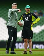 3 July 2021; Ireland defence coach Simon Easterby speaks with assistant coach Mike Catt during the International Rugby Friendly match between Ireland and Japan at the Aviva Stadium in Dublin. Photo by Harry Murphy/Sportsfile