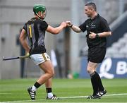 3 July 2021; Referee Fergal Horgan bumps fists with Kilkenny goalkeeper Eoin Murphy before the Leinster GAA Hurling Senior Championship Semi-Final match between Kilkenny and Wexford at Croke Park in Dublin. Photo by Piaras Ó Mídheach/Sportsfile