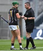 3 July 2021; Referee Fergal Horgan speaks with Kilkenny goalkeeper Eoin Murphy before the Leinster GAA Hurling Senior Championship Semi-Final match between Kilkenny and Wexford at Croke Park in Dublin. Photo by Piaras Ó Mídheach/Sportsfile