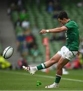 3 July 2021; Joey Carbery of Ireland kicks a conversion during the International Rugby Friendly match between Ireland and Japan at the Aviva Stadium in Dublin. Photo by Harry Murphy/Sportsfile