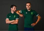 8 July 2021; Team Ireland track cyclists Felix English, left, and Mark Downey on the day they received their Olympic kit for Tokyo 2020. They will be competing in the Izu Velodrome from the 5 – 8 August. Photo by David Fitzgerald/Sportsfile