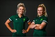 8 July 2021; Team Ireland track cyclists Shannon McCurley, left, and Emily Kay on the day they received their Olympic kit for Tokyo 2020. They will be competing in the Izu Velodrome from the 5 – 8 August. Photo by David Fitzgerald/Sportsfile