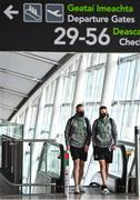 6 July 2021; Shamrock Rovers players Sean Hoare, left, and Gary O'Neill pictured at Dublin Airport prior to their departure for Bratislava for their UEFA Champions League First Qualifying Round 1st leg against Slovan Bratislava. Photo by Sam Barnes/Sportsfile