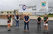 6 July 2021; In attendance at the Official renaming of Gowna GAA Club Grounds as “ClubSpot Park” are, from left, Gowna and Cavan Ladies footballer Niamh Halton, Clubspot CEO John Hyland, Former Ireland Rugby International and Clubspot Advisor Bernard Jackman, Gowna GAA Secretary Cathaldus Hartin and Gowna and Cavan GAA footballer Conor Madden at Gowna GAA in Cavan. Photo by Sam Barnes/Sportsfile