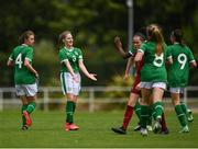 6 July 2021; Tara O'Hanlon of Republic of Ireland, second left, celebrates after scoring her side's first goal with team-mates during the Women's U16 International Friendly match between Republic of Ireland and England at RSC in Waterford. Photo by Harry Murphy/Sportsfile