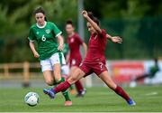 6 July 2021; Ashanti Ajpan of England in action against Aoife Kelly of Republic of Ireland during the Women's U16 International Friendly match between Republic of Ireland and England at RSC in Waterford. Photo by Harry Murphy/Sportsfile