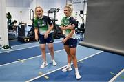 8 July 2021; Team Ireland track cyclist Emily Kay, left, and Shannon McCurley on the day they received their Olympic kit for Tokyo 2020. They will be competing in the Izu Velodrome from the 5 – 8 August. Photo by Brendan Moran/Sportsfile