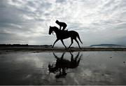 7 July 2021; Owen Moss onboard Stellify on the gallops at South Beach in Rush, Co Dublin as trainer Ado McGuinness gears up for the iconic Galway Races Summer Festival that takes place from Monday 26th July to Sunday 1st August. Photo by David Fitzgerald/Sportsfile