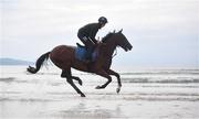 7 July 2021; Cian MacRedmond on Royal Admiral on the gallops at South Beach in Rush, Co. Dublin as trainer Ado McGuinness gears up for the iconic Galway Races Summer Festival that takes place from Monday 26th July to Sunday 1st August. Photo by David Fitzgerald/Sportsfile