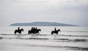 7 July 2021; Horses and riders, from left, Saltonstall with Aisling McGuinness, Tading Point with Ciara Robinson, Sir Jack Thomas with Zoe Boardman, Stellify with Owen Moss, Royal Admiral with Cian MacRedmond and Spanish Tenor with Adam Caffrey on the gallops at South Beach in Rush, Co. Dublin as trainer Ado McGuinness gears up for the iconic Galway Races Summer Festival that takes place from Monday 26th July to Sunday 1st August. Photo by David Fitzgerald/Sportsfile