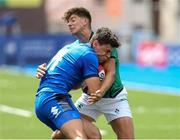 7 July 2021; Flavio Pio Vaccari of Italy is tackled by Chay Mullins of Ireland during the U20 Six Nations Rugby Championship match between Italy and Ireland at Cardiff Arms Park in Cardiff, Wales. Photo by Gareth Everitt/Sportsfile