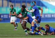 7 July 2021; Sam Illo of Ireland tries to break past the Italy defence during the U20 Six Nations Rugby Championship match between Italy and Ireland at Cardiff Arms Park in Cardiff, Wales. Photo by Chris Fairweather/Sportsfile