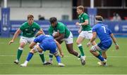 7 July 2021; Sam Illo of Ireland takes on Lorenzo Cannone and Ross Micheal Vintcent of Italy during the U20 Six Nations Rugby Championship match between Italy and Ireland at Cardiff Arms Park in Cardiff, Wales. Photo by Gareth Everitt/Sportsfile