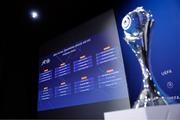 7 July 2021; The result of the UEFA Futsal Champions League 2021/22 Preliminary Round draw at the UEFA headquarters, The House of European Football in Nyon, Switzerland. Photo by Valentin Flauraud / UEFA via Sportsfile