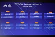 7 July 2021; The result of the UEFA Futsal Champions League 2021/22 Preliminary Round draw at the UEFA headquarters, The House of European Football in Nyon, Switzerland. Photo by Valentin Flauraud / UEFA via Sportsfile