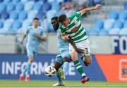7 July 2021; Dylan Watts of Shamrock Rovers in action against Rabiu Ibrahim of Slovan Bratislava during the UEFA Champions League first qualifying round first leg match between Slovan Bratislava and Shamrock Rovers at Tehelné pole Stadium in Bratislava, Slovakia. Photo by Grega Valancic/Sportsfile