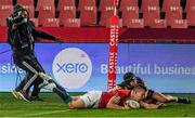 7 July 2021; Josh Adams of British and Irish Lions scores a try despite the tackle of Thaakir Abrahams of Cell C Sharks during the 2021 British and Irish Lions tour match between Cell C Sharks and The British and Irish Lions at Emirates Airline Park in Johannesburg, South Africa. Photo by Sydney Seshibedi/Sportsfile
