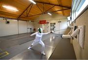 9 July 2021; Natalya Coyle during fencing training at the Sport Ireland Campus in Dublin. With just over two weeks until the 2020 Tokyo Games commence, the Sport Ireland Campus has been hosting Ireland’s Tokyo bound athletes and teams as they make their final preparations for the Olympic and Paralympic Games. Irish athletes from a multitude of sports have been using the world class facilities including; Olympic veteran and modern pentathlete, Natalya Coyle, Paralympic swimmer Ellen Keane, gymnast Rhys McClenaghan and the Ireland women’s hockey team and Ireland Men’s Rugby Sevens team. Photo by David Fitzgerald/Sportsfile