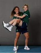 29 June 2021; Lena Tice, left, and Nicci Daly during a Tokyo 2020 Team Ireland Announcement for Hockey in the Sport Ireland Institute at the Sport Ireland Campus in Dublin. Photo by Brendan Moran/Sportsfile