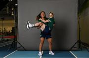 29 June 2021; Lena Tice, left, and Nicci Daly during a Tokyo 2020 Team Ireland Announcement for Hockey in the Sport Ireland Institute at the Sport Ireland Campus in Dublin. Photo by Brendan Moran/Sportsfile