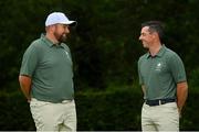 3 July 2021; Shane Lowry, left, and Rory McIlroy during a Tokyo Team Ireland Announcement for Golf at Mount Juliet in Thomastown, Kilkenny. Photo by Ramsey Cardy/Sportsfile