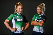5 July 2021; Track cyclists Emily Kay, left, and Shannon McCurley during a Tokyo 2020 Official Team Ireland Announcement for Cycling at Sport Ireland Campus in Dublin. Photo by David Fitzgerald/Sportsfile