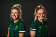 5 July 2021; Track cyclists Shannon McCurley, left, and Emily Kay during a Tokyo 2020 Official Team Ireland Announcement for Cycling at Sport Ireland Campus in Dublin. Photo by David Fitzgerald/Sportsfile