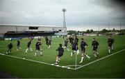 8 July 2021; Dundalk players warm up before the UEFA Europa Conference League first qualifying round first leg match between Dundalk and Newtown at Oriel Park in Dundalk, Louth. Photo by Stephen McCarthy/Sportsfile
