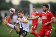 8 July 2021; Andy Boyle of Dundalk in action against Aaron Williams of Newtown during the UEFA Europa Conference League first qualifying round first leg match between Dundalk and Newtown at Oriel Park in Dundalk, Louth. Photo by Stephen McCarthy/Sportsfile