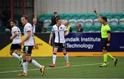 8 July 2021; Daniel Kelly of Dundalk reacts after seeing his goal ruled out for offside by referee Barbeno Luca during the UEFA Europa Conference League first qualifying round first leg match between Dundalk and Newtown at Oriel Park in Dundalk, Louth. Photo by Seb Daly/Sportsfile