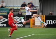 8 July 2021; Michael Duffy of Dundalk shoots to score his side's first goal during the UEFA Europa Conference League first qualifying round first leg match between Dundalk and Newtown at Oriel Park in Dundalk, Louth. Photo by Seb Daly/Sportsfile