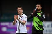 8 July 2021; Patrick McEleney and Dundalk goalkeeper Alessio Abibi following the UEFA Europa Conference League first qualifying round first leg match between Dundalk and Newtown at Oriel Park in Dundalk, Louth. Photo by Stephen McCarthy/Sportsfile