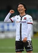 8 July 2021; Han Jeongwoo of Dundalk celebrates following the UEFA Europa Conference League first qualifying round first leg match between Dundalk and Newtown at Oriel Park in Dundalk, Louth. Photo by Stephen McCarthy/Sportsfile