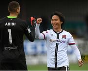 8 July 2021; Han Jeongwoo, right, and Alessio Abibi of Dundalk celebrate following the UEFA Europa Conference League first qualifying round first leg match between Dundalk and Newtown at Oriel Park in Dundalk, Louth. Photo by Stephen McCarthy/Sportsfile