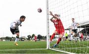 8 July 2021; Han Jeongwoo of Dundalk heads his side's fourth goal during the UEFA Europa Conference League first qualifying round first leg match between Dundalk and Newtown at Oriel Park in Dundalk, Louth. Photo by Stephen McCarthy/Sportsfile