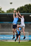 8 July 2021; Seán Foran of Dublin in action against Eoghan Byrne of Wicklow during the EirGrid Leinster GAA Football U20 Championship Quarter-Final match between Dublin and Wicklow at Parnell Park in Dublin. Photo by Daire Brennan/Sportsfile