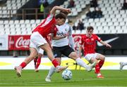 8 July 2021; Jordan Gibson of Sligo Rovers in action against Gudmundur Kristjánsson of FH Hafnarfjordur during the UEFA Europa Conference League first qualifying round first leg match between FH Hafnarfjordur and Sligo Rovers at Kaplakrikavöllur in Hafnarfjördur, Iceland. Photo by Haflidi Breidfjord / Sportsfile