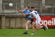 8 July 2021; Mark O’Leary of Dublin in action against Seán Crowley of Wicklow during the EirGrid Leinster GAA Football U20 Championship Quarter-Final match between Dublin and Wicklow at Parnell Park in Dublin. Photo by Daire Brennan/Sportsfile