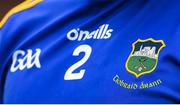 4 July 2021; A detailed view of the Tipperary crest on their jersey during the Munster GAA Hurling Senior Championship Semi-Final match between Tipperary and Clare at LIT Gaelic Grounds in Limerick. Photo by Stephen McCarthy/Sportsfile