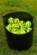 4 July 2021; A bucket of 'Green Fields' sliotars on the pitch before the Munster GAA Hurling Senior Championship Semi-Final match between Tipperary and Clare at LIT Gaelic Grounds in Limerick. Photo by Ray McManus/Sportsfile
